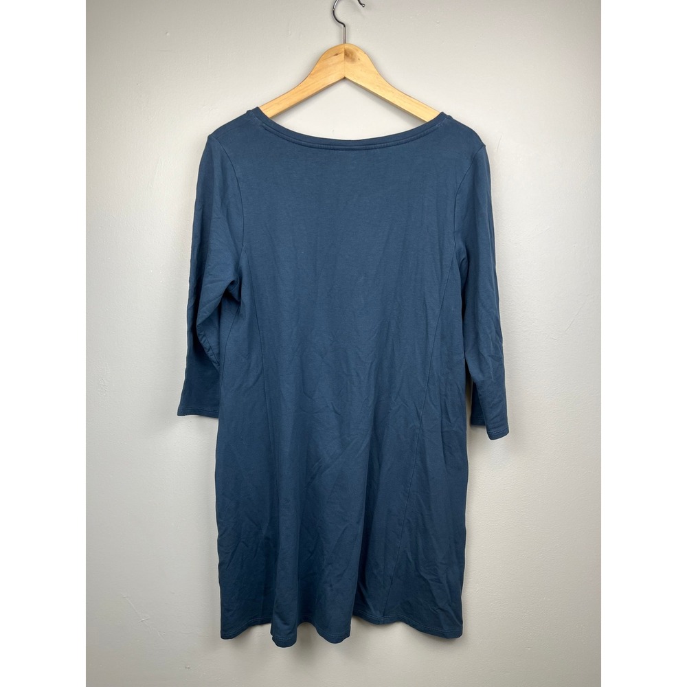 Pure Jill Pima Cotton Modal Tunic Dress PM Teal Blue Pockets Coastal‎ Grandma - Picture 6 of 8